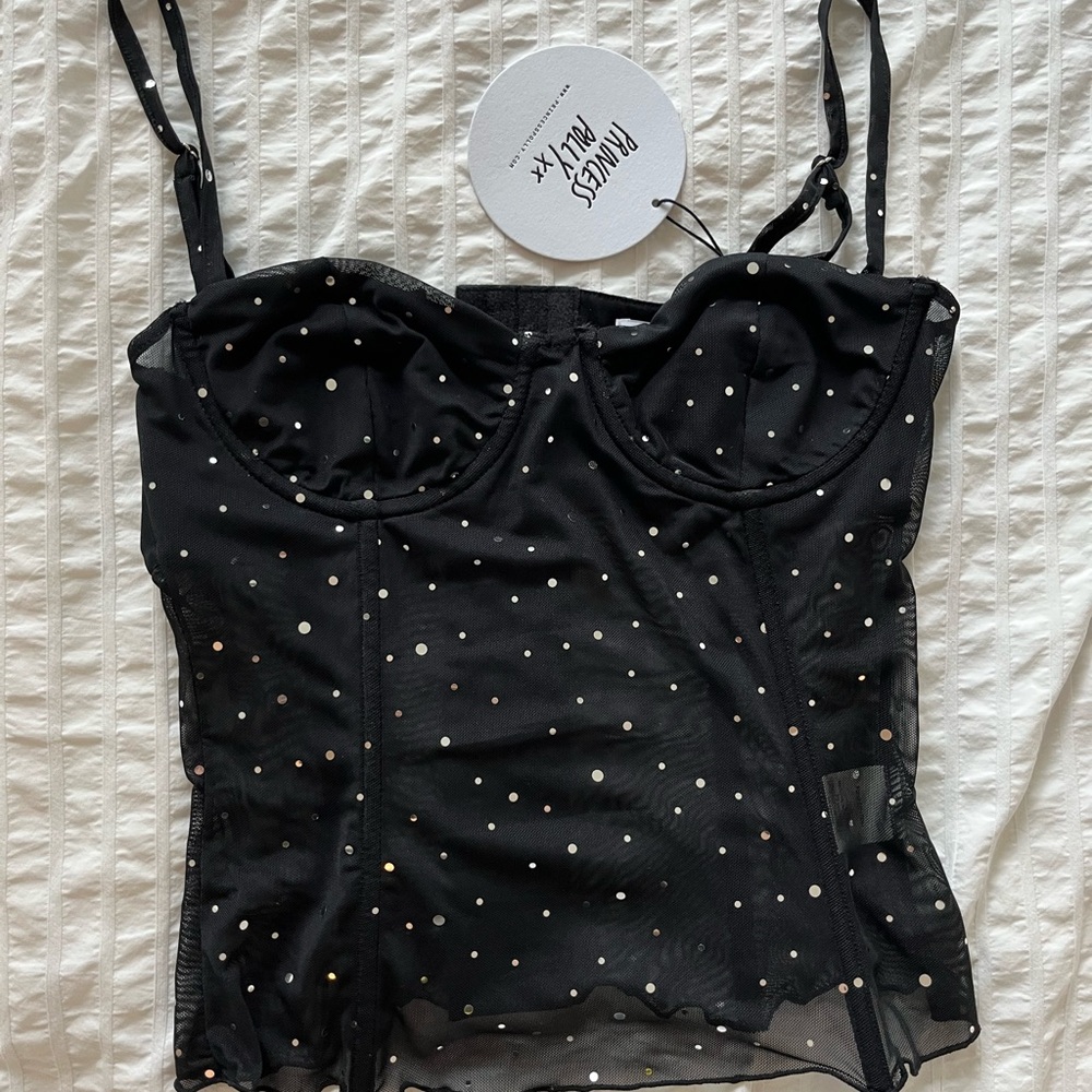 Princess Polly Black Polka Dot Mesh Bustier Cami - Picture 2 of 10